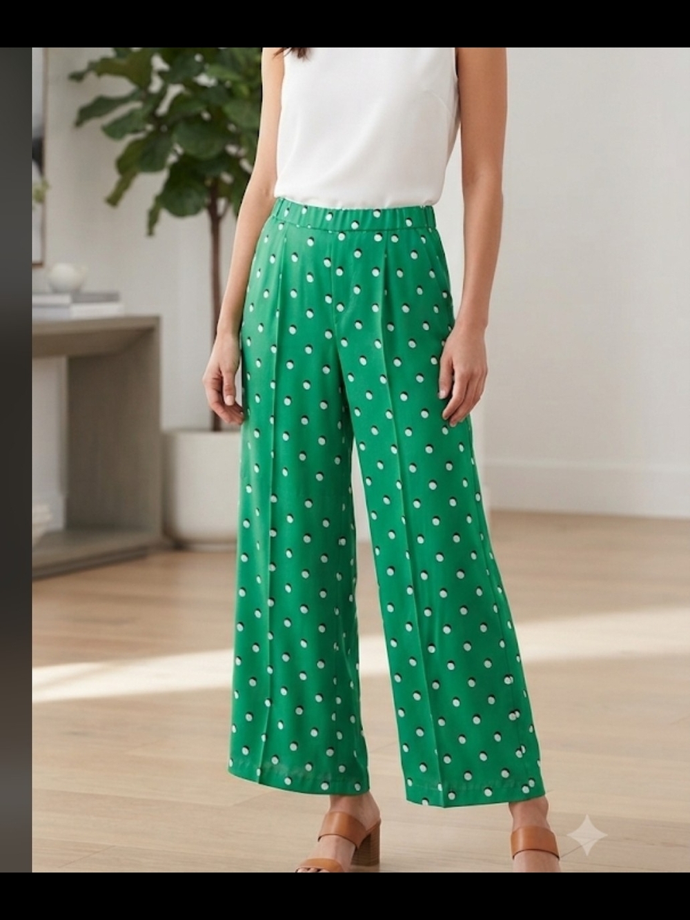 Green Polka Dot Wide-Leg Pants